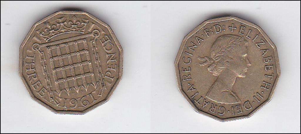 GREAT BRITAIN 3 PENCE 1961 HIGH GRADE
