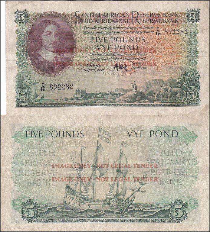 SOUTH AFRICA 5 POUNDS M.H. DE KOCK 2 APRIL 1952 C18 892282