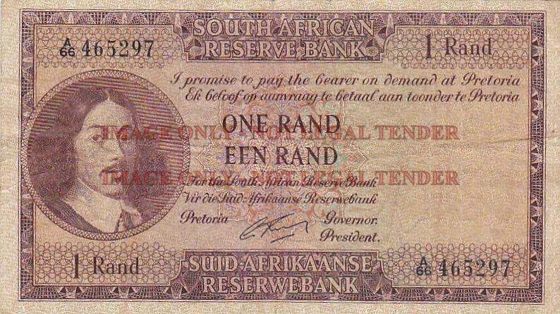 SOUTH AFRICA 1 RAND G.RISSIK A66 465297 / 1962