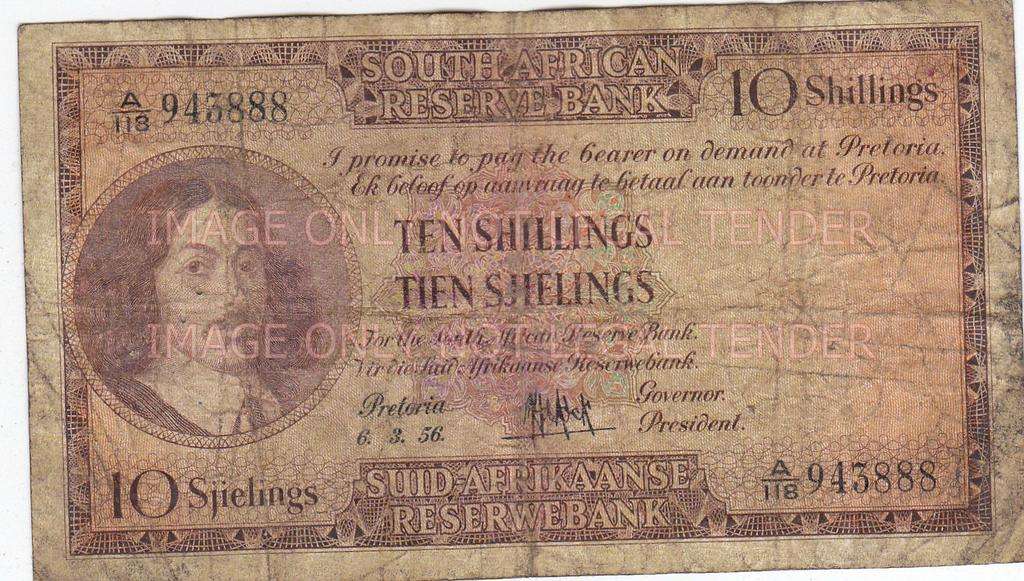 SOUTH AFRICA 10 SHILLINGS DE KOCK 6-3-56 A118943888