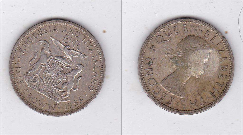 RHODESIA AND NYASALAND HALF CROWN 1955