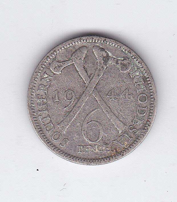 SOUTHERN RHODESIA SIXPENCE 1944 - SILVER