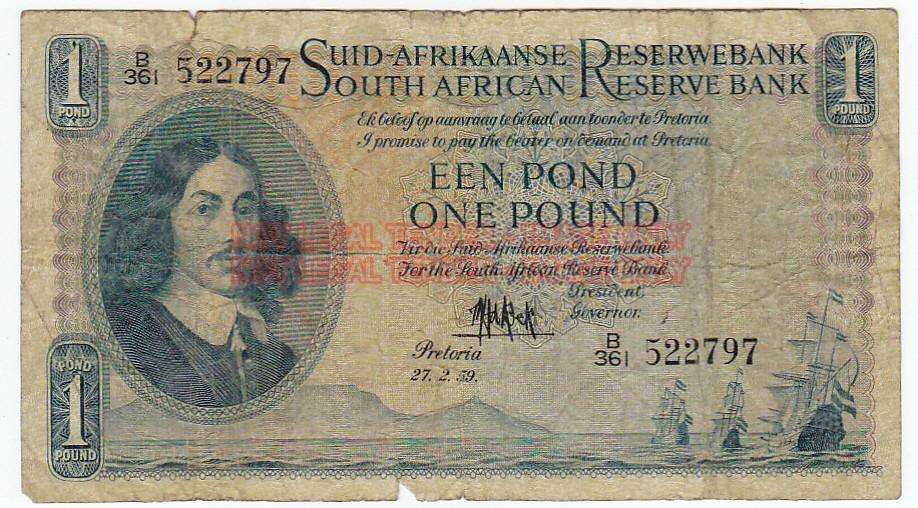 SOUTH AFRICA ONE POUND 27-2-1959 DE KOCK 8 361 522797