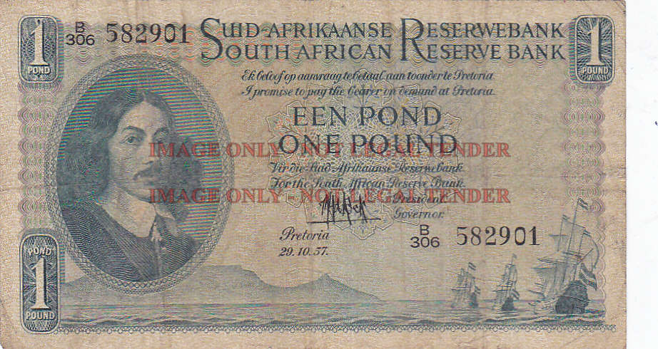 SOUTH AFRICA 1 POUND M.H. DE KOCK 29.10.57 B306582901