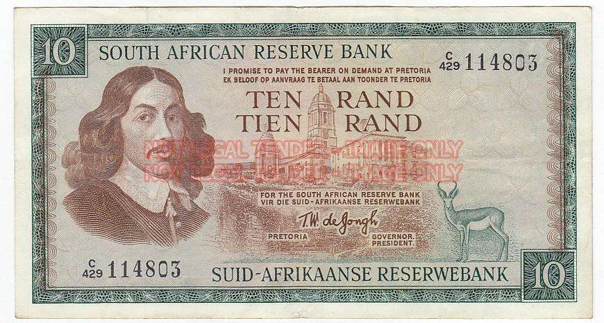 SOUTH AFRICA 10 RAND T.W. DE JONGH C429 114803 1975