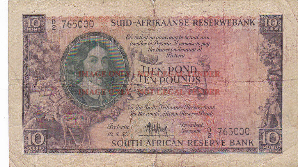 SOUTH AFRICA 10 POUNDS DE KOCK 10.8.55 D2 765000