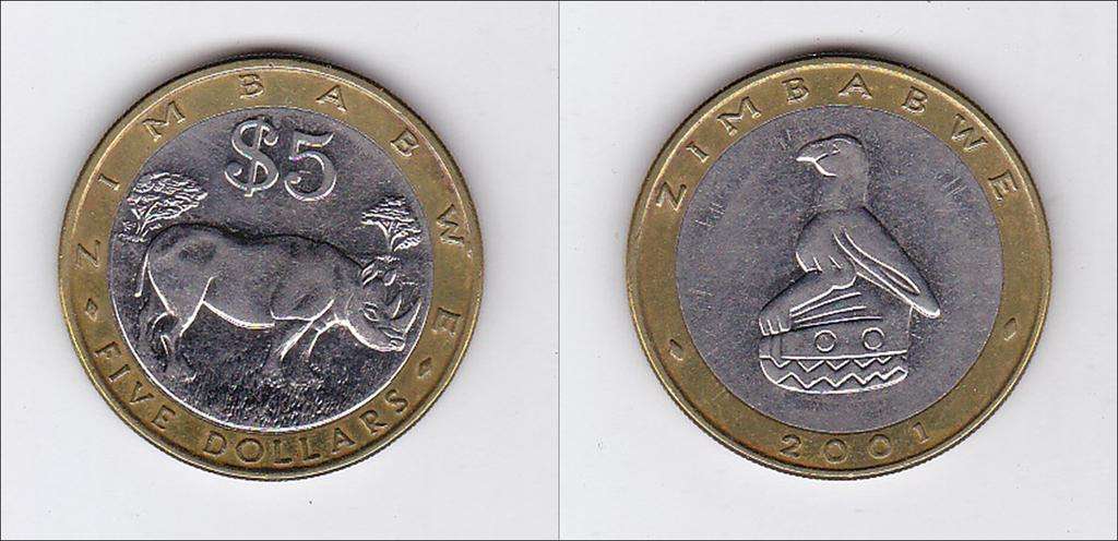 ZIMBABWE $5 2001 BIMETAL