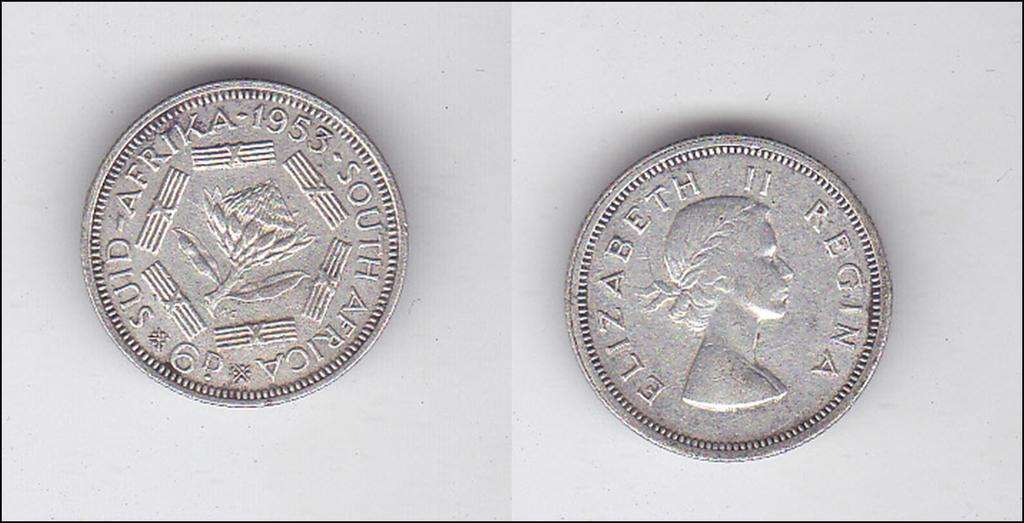 SOUTH AFRICA 6D 1953 SILVER