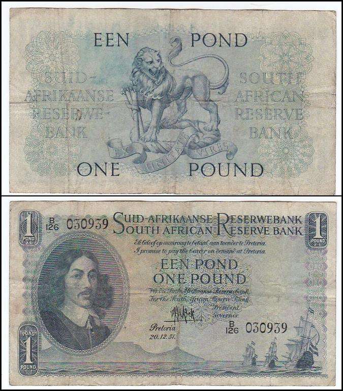 SOUTH AFRICA 1 POUND M.H. DE KOCK 20.12.51 B126 030939