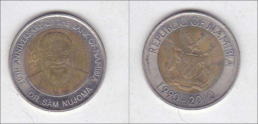 NAMIBIA 10$ DR  SAM NUJOMA - BIMETAL HIGH GRADE 2010