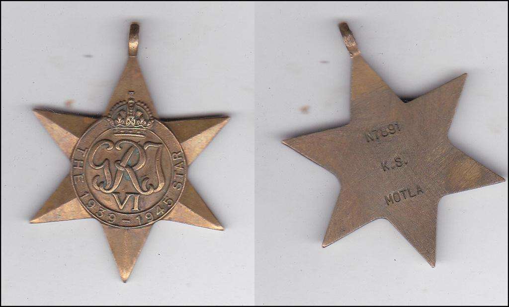 THE 1939-1945 STAR N(native) 7891 K.S MOTLA