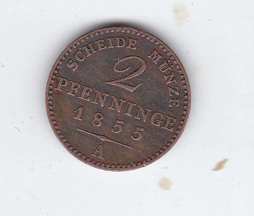 GERMANY PRUSSIA 2 PFENNIG 1855 A - HIGH GRADE