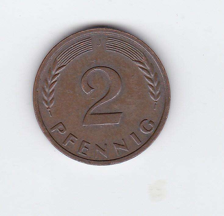 GERMANY 2 PFENNIG 1959 J - HIGH GRADE