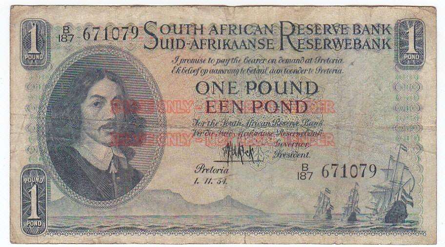 SOUTH AFRICA 1 POUND M.H. DE KOCK 1.11.54 B187 671079