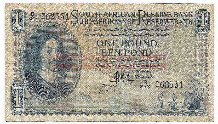 SOUTH AFRICA 1 POUND M.H. DE KOCK 11.3.58 B323 062531