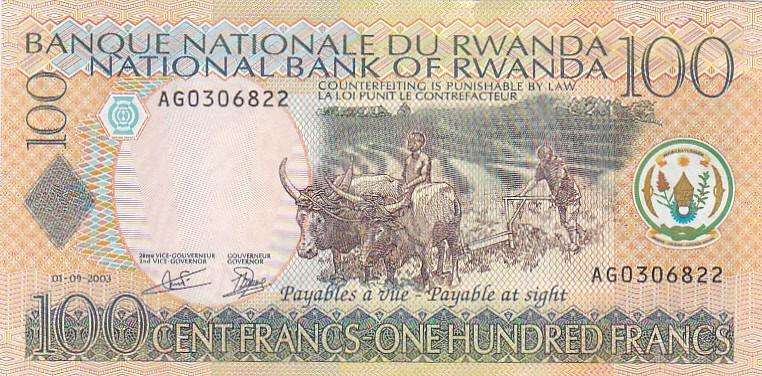 RWANDA 100 FRANCS 2003 HIGH GRADE