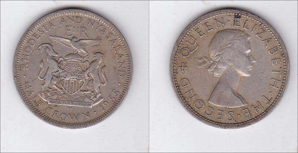 RHODESIA AND NYASALAND HALF CROWN 1955