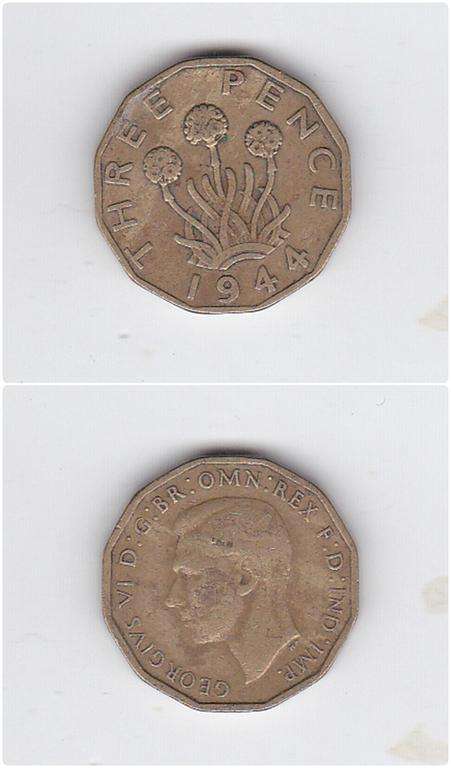GREAT BRITAIN 3 PENCE 1944