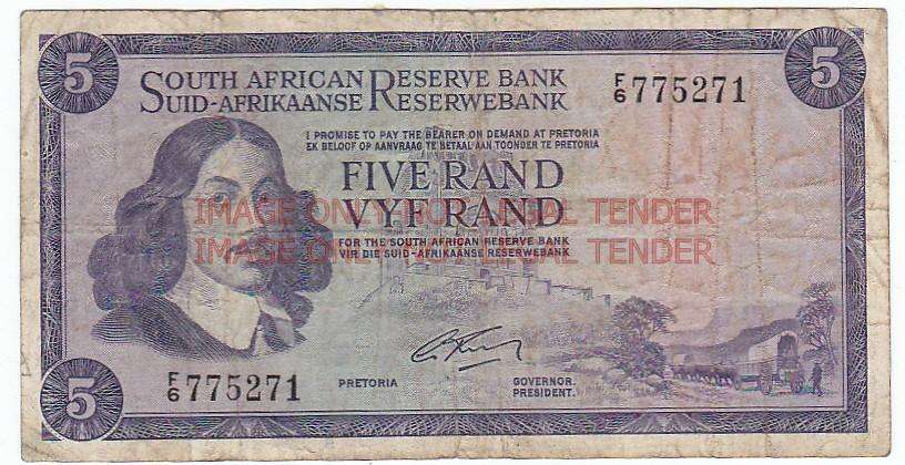 SOUTH AFRICA 5 RAND G.RISSIK F6 775271 / 1966