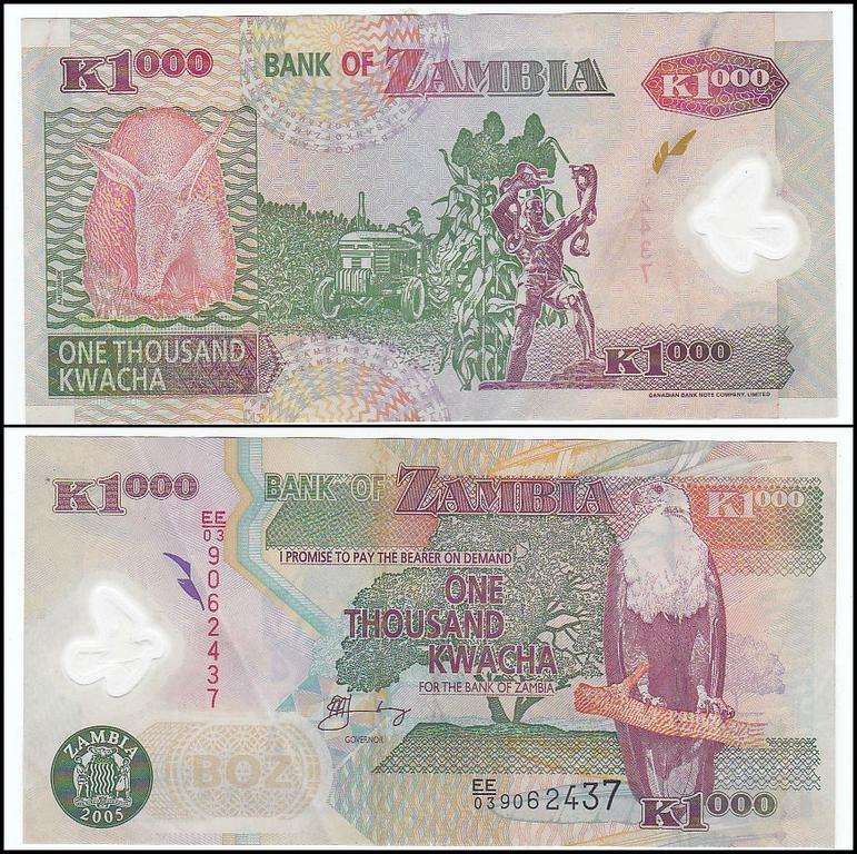 ZAMBIA 1000 KWACHA 2005 POLYMER(PLASTIC NOTE)