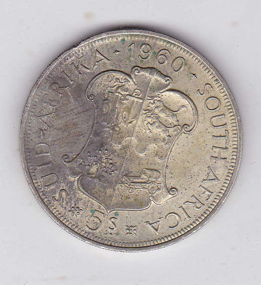SOUTH AFRICA 5 SHILLINGS 1960 HIGH GRADE