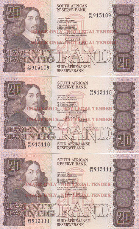 THREE CONSECUTIVE 20 RANDS DE KOCK - D1 92 9131109/10/11 AU