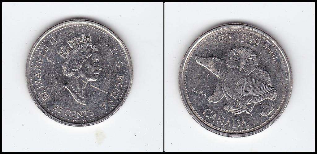 CANADA 25 CENTS 1999 OWL AND BEAR