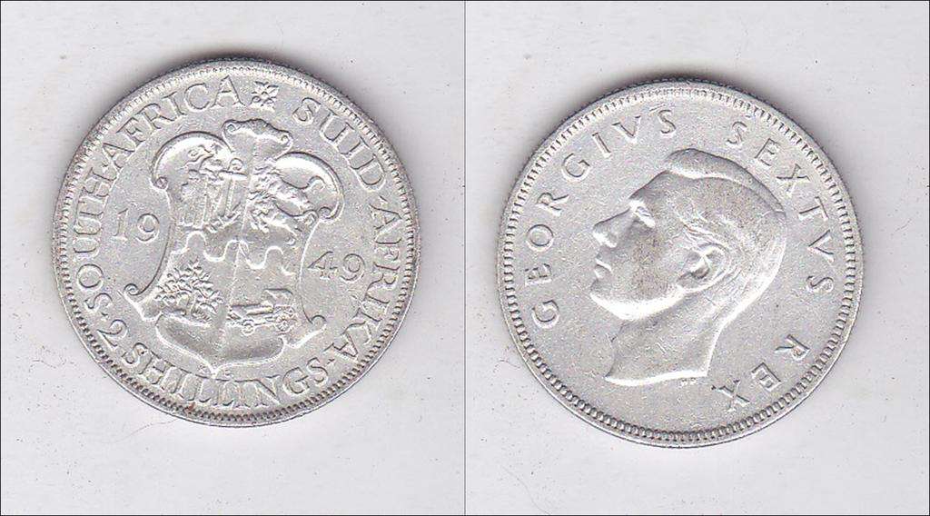 SOUTH AFRICA 2 SHILLINGS 1949- HIGH GRADE - MINTAGE ONLY 203 933