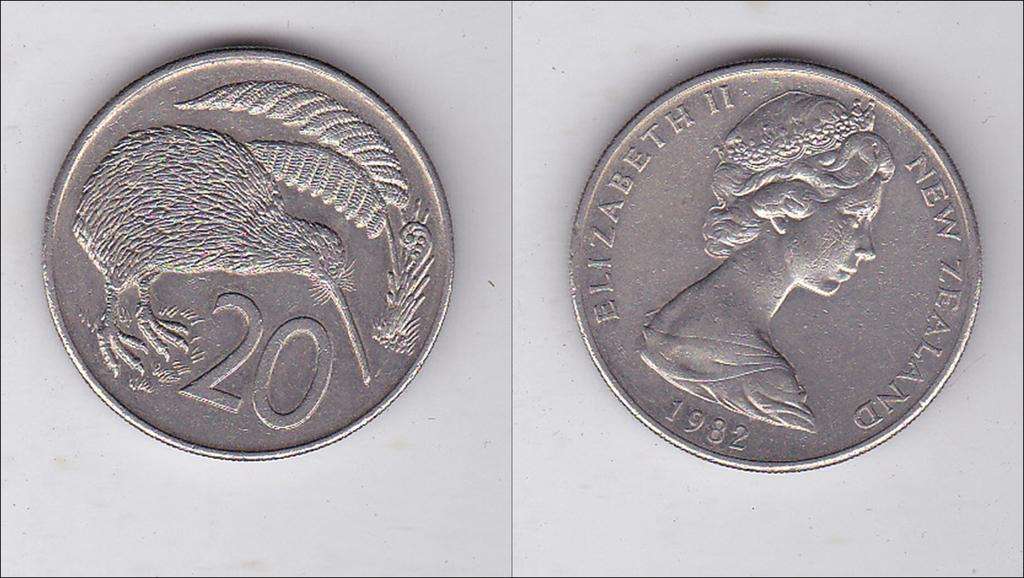 NEW ZEALAND 20 CENTS 1982 HIGH GRADE