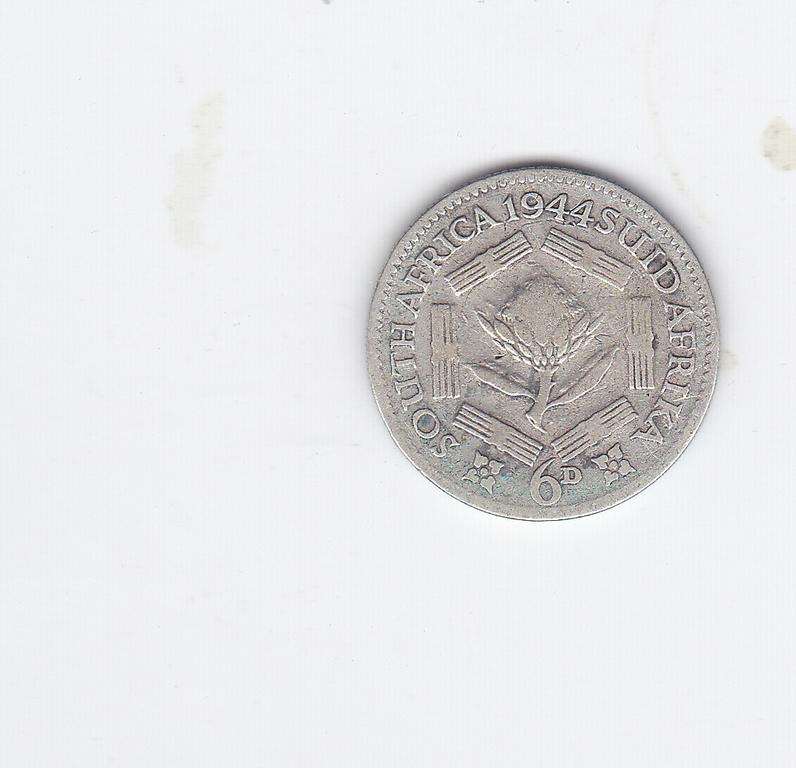 SOUTH AFRICA SIXPENCE 1944 - MINTAGE 228 201
