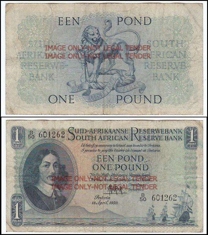 SOUTH AFRICA 1 POUND M.H. DE KOCK 18 APRIL 1950 B50 601262