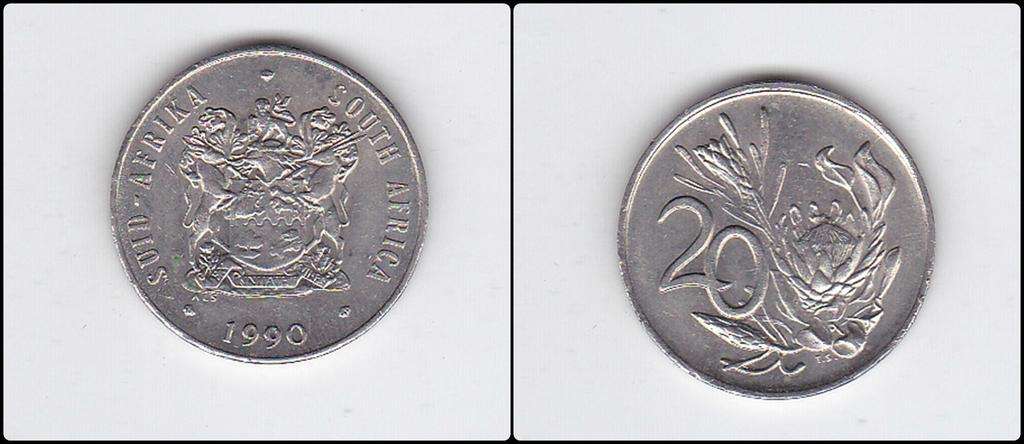 SOUTH AFRICA 20 CENTS 1990 EF