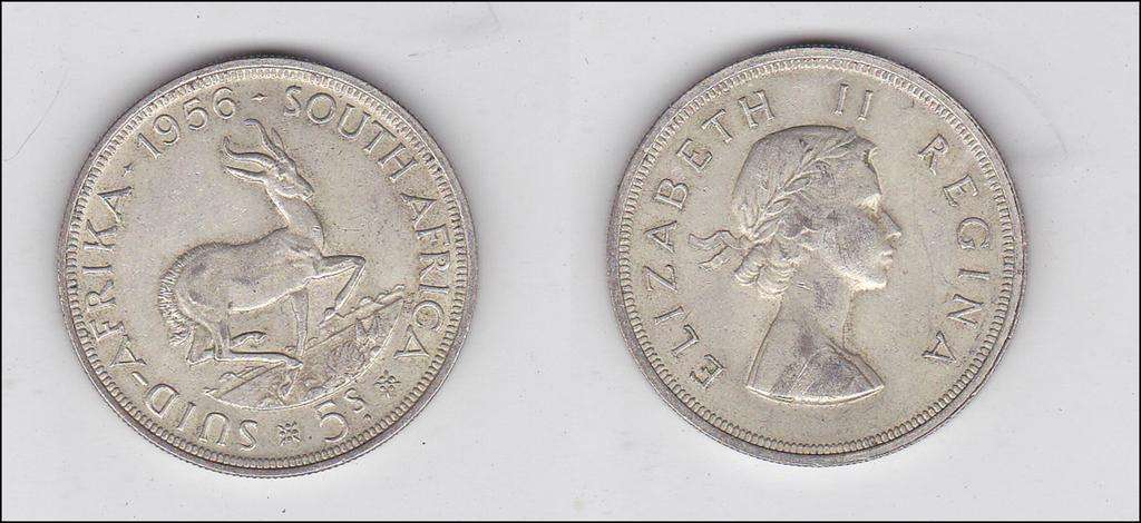 SOUTH AFRICA 5 SHILLINGS 1956 SILVER