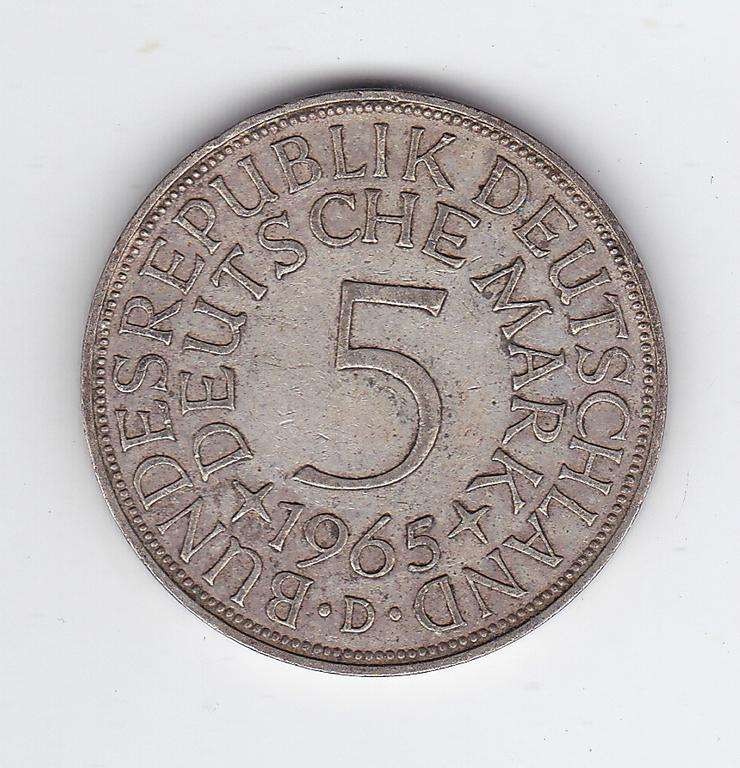 GERMANY 5 MARKS 1965 SILVER