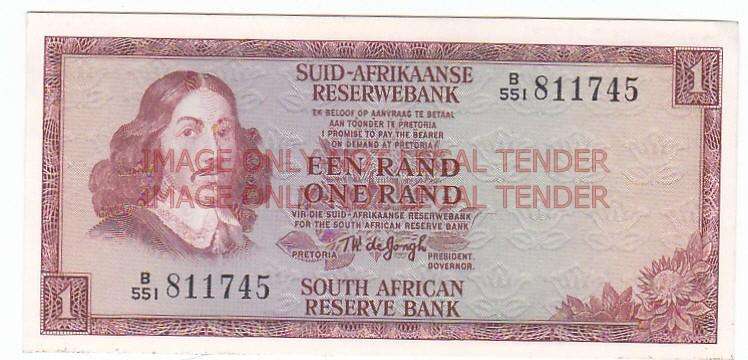 SOUTH AFRICA 1 RAND T.W. DE JONGH B551 811745 HIGH GRADE / 1975