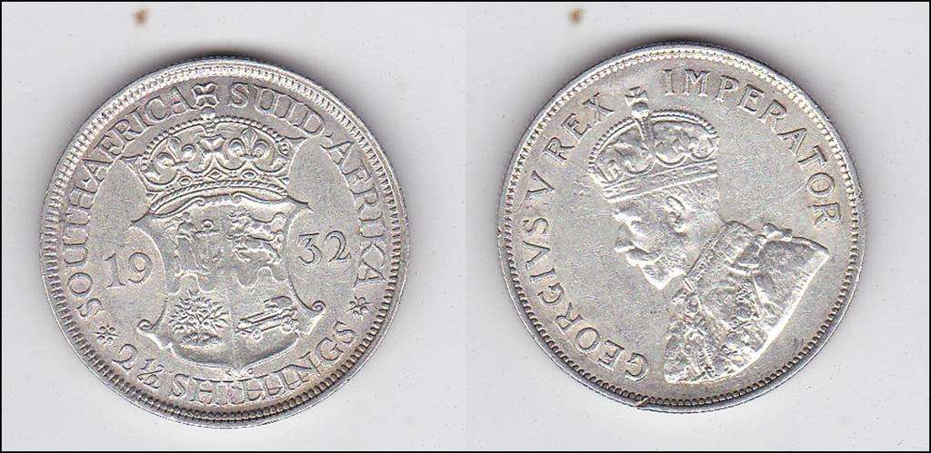 SOUTH AFRICA 2 AND A HALF SHILLINGS 1932 SILVER EF=R1500 HIGH GRADE