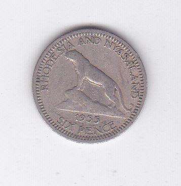 RHODESIA AND NYASALAND SIXPENCE 1955
