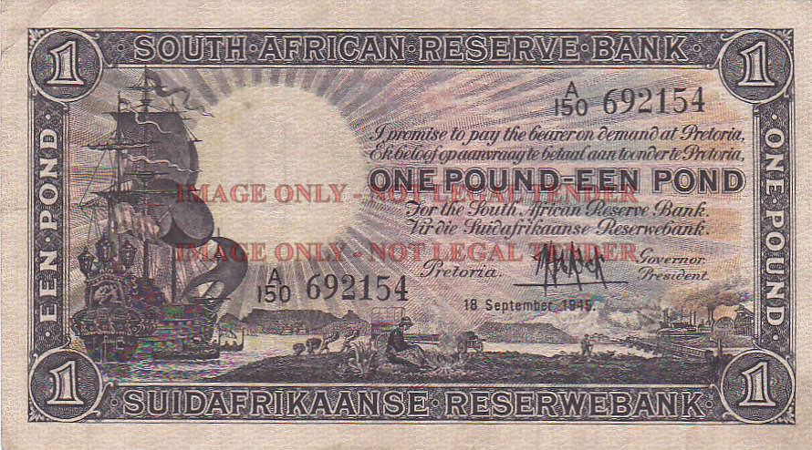 SOUTH AFRICA 1 POUND DE KOCK BLACK 18.9.1945 A150 692154 HIGH GRADE