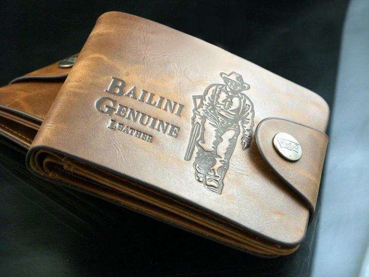 High Quality Fashion Totes Retro Vintage Design Men Genuine Leather Wallet Hunter Laser Printing