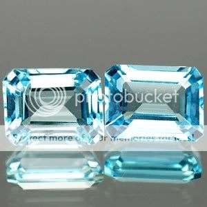 AAA 3.91 CT.*(2pcs)  SPARKLING! Emerald Cut Swiss Blue Topaz Pair - Ezact Photos!