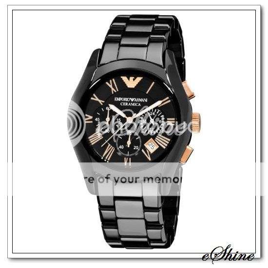 Emporio Armani Gents AR1410 Ceremica Watch Black & Rose Gold