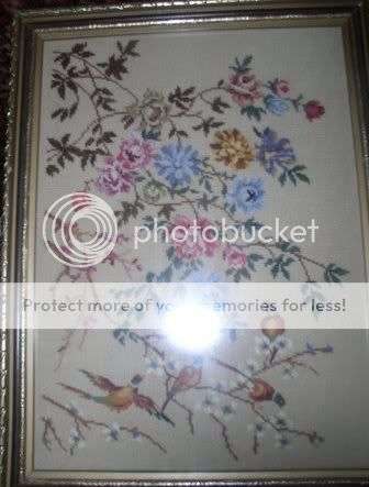 Tapestry in wool of flowers + birds