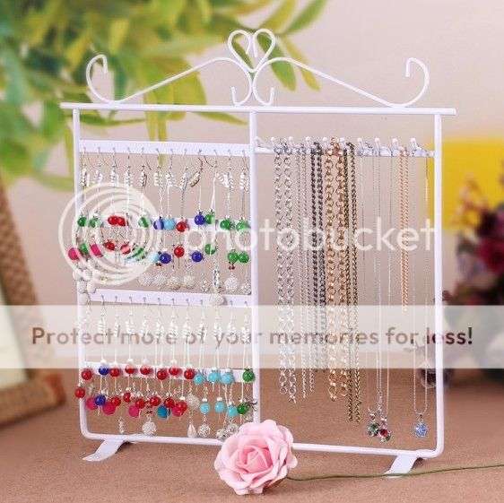 *LOCAL STOCK* WHITE 48 Holes Metal Rack Jewelry Earrings Stud Necklace Display Holder Stand
