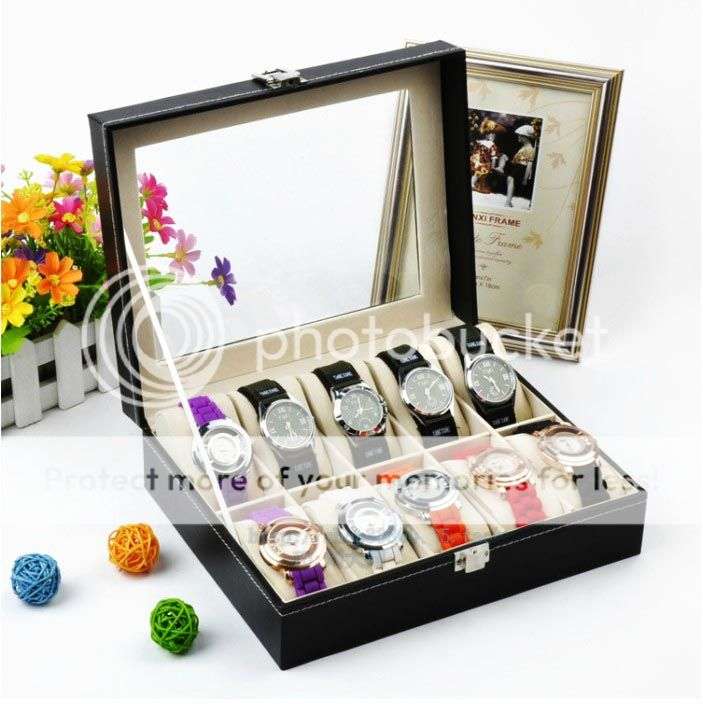 -LOCAL STOCK-New Black 10 Grid PU Watch Display Collection Case Box Jewelry Storage Organizer