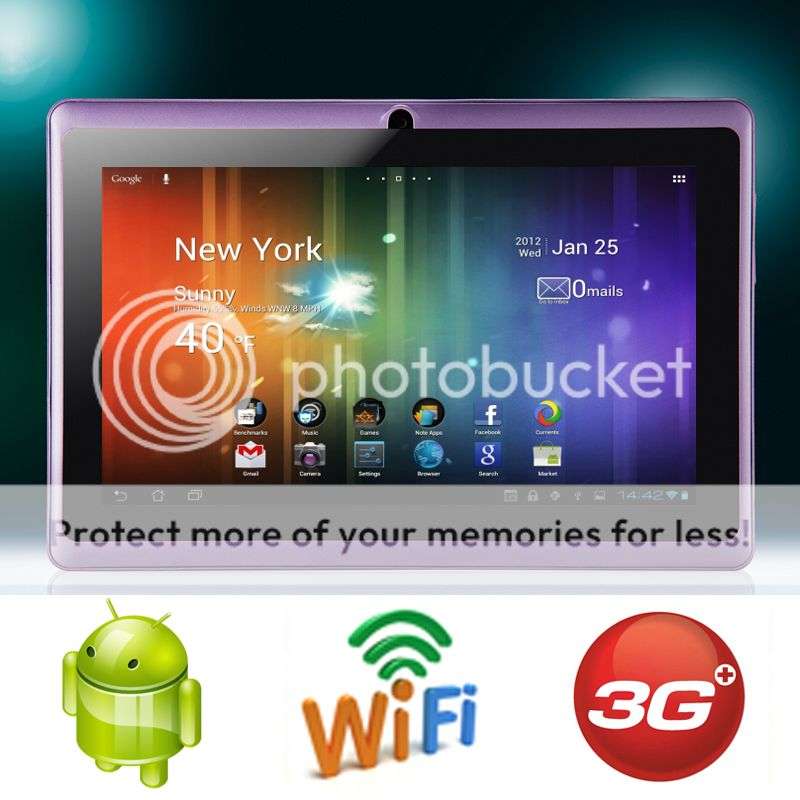 Dual Camera *PURPLE* - 7 Inch Android 4.0 - 512MB RAM - 4GB built-in memory- 3G - WIFI