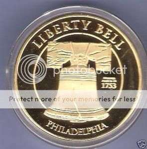 LIBERTY BELL~INDEPENDENCE HALL~ 24KT GOLD PLATED COIN
