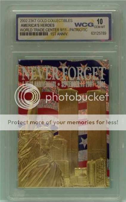 23KT GOLD WORLD TRADE CENTER 1ST ANNIV PATRIOTIC CARD