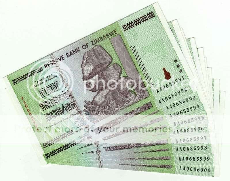 *** LOOK HERE ***  10 Zimbabwe 50 Trillion Dollars notes In Sequence   *** UNC ***