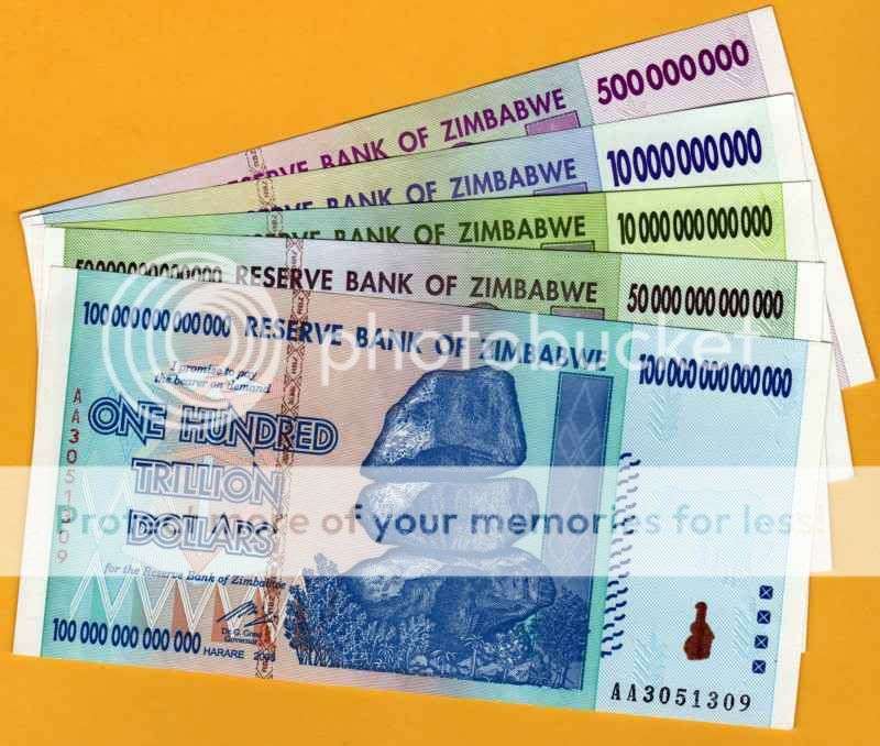 $$$ WOW  $$$  Zimbabwe Trillion Billion Million Dollar 5 notes Set