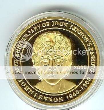 JOHN LENNON 24KT GOLD PLATED COMMEMORATIVE COIN~25 ANNIVERSARY
